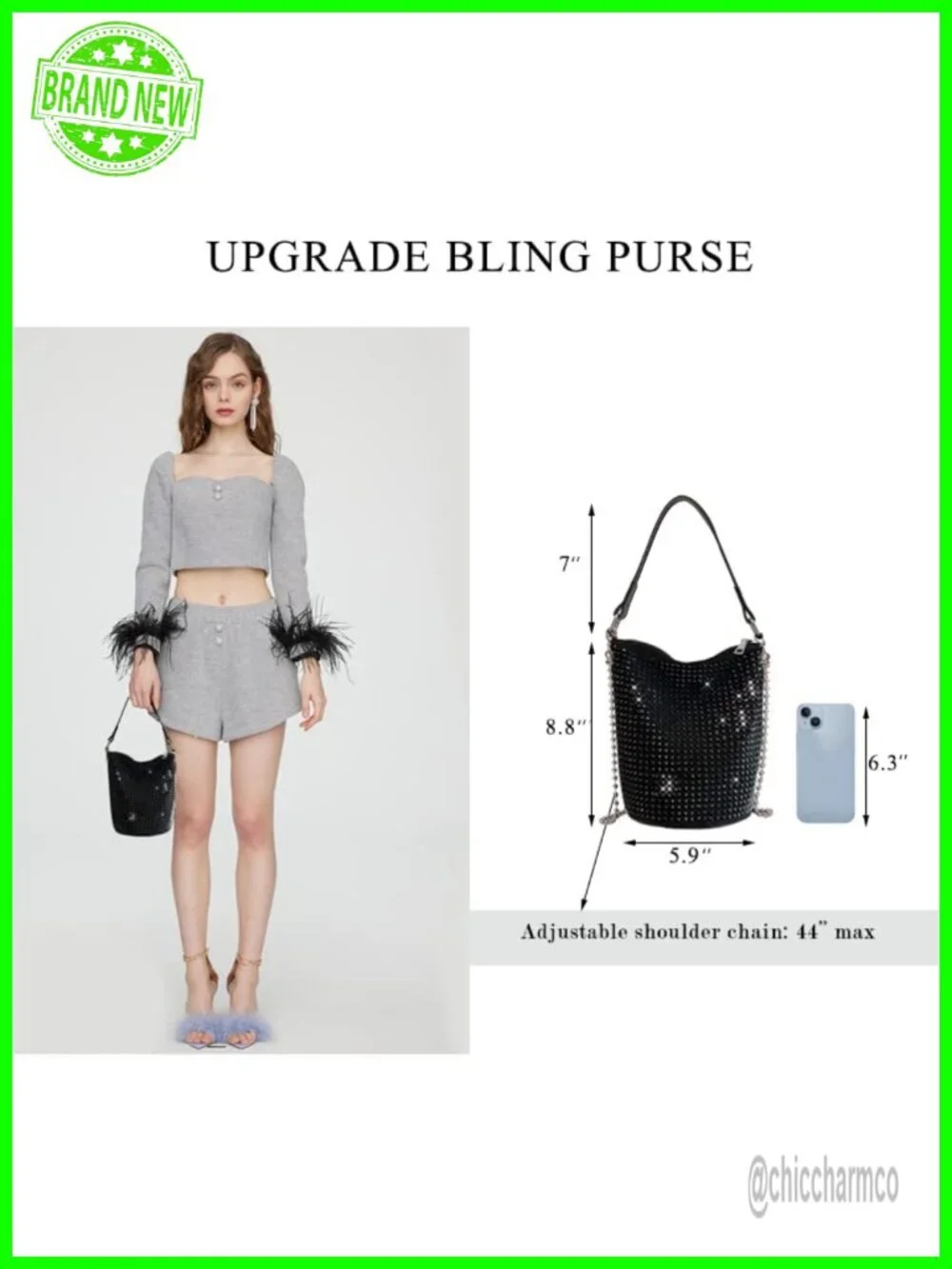 Rhinestone Rivets Bling Bucket Hobo Bag Chic Evening Purse Clutch Crossbody